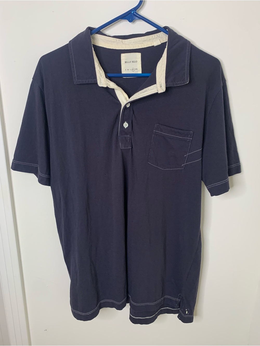 Billy Reid Polo XL navy 100% cotton Cream Contrast Collar
